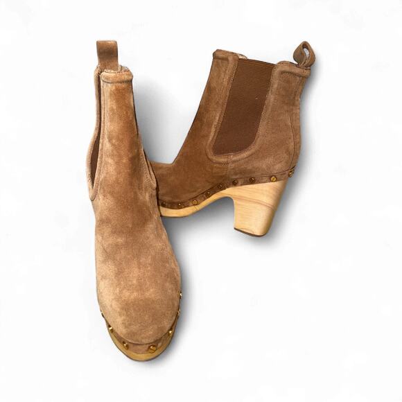Veronica Beard Decker Suede Clog Chelsea Ankle Boots Booties 8.5 Chestnut NWOT - Picture 2 of 9